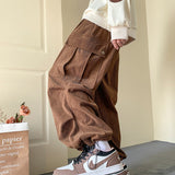 Autumn Winter Corduroy Pants Men Fashion Oversize Pocket Cargo Pants Men Streetwear Hip Hop Loose Straight Pants Mens Trousers aidase-shop