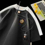 Waffle Men's T-shirts Korean Fashion High Street Half-sleeved Light Thin Breathable O-neck Tops With Sweet Bean Medal Decorate aidase-shop