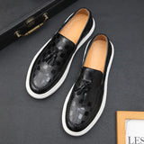 New Black Men's Vulcanize Shoes Brown Slip-On Sneakers Tassels Handmade Men Shoes Free Shipping Size 38-45 aidase-shop