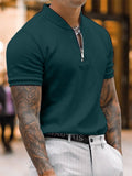 Summer Short Sleeve Knitted Solid Polo Shirts Men Fashion Zippers Turn-down Collar Pullover Tops Casual Mens Clothes Slim Polos aidase-shop