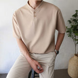 Summer Short Sleeve T-shirt Men Slim Fit Fashion Casual T Shirt Men Korean Solid Color Standing Neck Tshirt Mens Top M-2XL aidase-shop