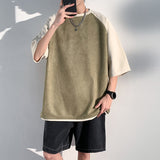 Summer New Baggy Short Sleeved Suede Men's T-shirt  Versatile Color Matching Casual Tshirt Tops Male Trend Y2k Tees aidase-shop