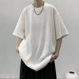 Pleated Fabric Design Short Sleeved T-shirt for Man Korean Style Oversized Summer Solid T Shirt Baggy Fitting Tops Tees aidase-shop