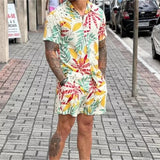 Vintage Geometric Printed Loose Suits Men Summer Short Sleeve Lapel Shirts And Shorts Two Piece Sets Mens Clothes Leisure aidase-shop