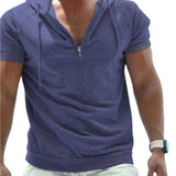 Aidase Casual Men Hoodie Short Sleeve Close-fitting Pullover Hooded Summer Slim Fit Leisure Drawstring T-shirt Male Clothes aidase-shop