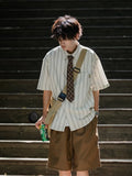 Summer Japanese Thin Striped Short Sleeved Shirt Men's Fashion Brand Loose Casual Couple Student All-match Vintage Shirt