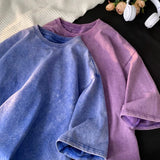 Quality Oversized Acid Washed T Shirt Women Vintage T-shirts Streetwear Mineral Wash Tee Shirts Girl Loose Luxury Brand Tops aidase-shop