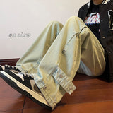 Vintage Distressed Jeans Side Button Pants Men Black Denim Trousers Male Autumn Loose Casual Japanese Streetwear Hip Hop aidase-shop