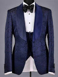 Men's Suit 3 Pieces Jacquard Blazer Vest Black Pants One Button Sheer Satin Lapel Business Wedding Groom Tailored Costume Homme aidase-shop