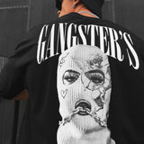 Hip Hop T Shirts Men Fashion Hood Gangster Print Big Size Short Sleeve Cotton Tops Summer Clothes Mens Vintage Loose T-shirt Y2K aidase-shop