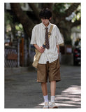 Summer Japanese Thin Striped Short Sleeved Shirt Men's Fashion Brand 2023 Loose Casual Couple Student All-match Vintage Shirt aidase-shop