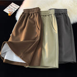 Summer New Basic Solid Straight Split Shorts Korean Vesion Trend Loose Casual Short Pants Unisex Streetwear Elastic Waist aidase-shop