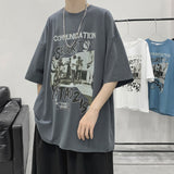 Summer New American Printed T-shirt Short Sleeve Men Baggy Oversized Cotton Tops Round Neck Trends Fitness Tees aidase-shop