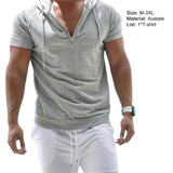 Aidase Casual Men Hoodie Short Sleeve Close-fitting Pullover Hooded Summer Slim Fit Leisure Drawstring T-shirt Male Clothes aidase-shop