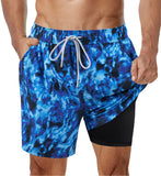 Mens Swimming Trunks with Compression Liner Stretch Mens Swimwear 2 in 1 Quick Dry Running Gym Swim Shorts for Men aidase-shop