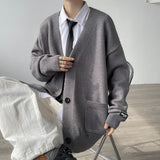 Aidase  Cardigan Men College Knitwear Basic Autumn Loose Trendy Handsome All-match Leisure Plus Size Pockets Simple Pure Color Harajuku aidase-shop