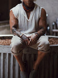Aidase Vintage Solid Color Cotton Tops Men Casual Sleeveless V-Neck Loose Tank Tops  Summer Mens Clothing Fashion Vest Streetwear aidase-shop