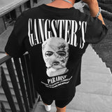 Hip Hop T Shirts Men Fashion Hood Gangster Print Big Size Short Sleeve Cotton Tops Summer Clothes Mens Vintage Loose T-shirt Y2K aidase-shop