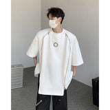 Summer New Metal Zipper Trend T-shirt Mens Baggy Y2k Short Sleeve American Fashion Casual Tee Male Hio Hop Tops aidase-shop