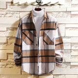 Aidase New Men's Flannel Long Sleeve Plaid Shirts Casual Shirts Young Fashion Men's Shirts Japanese, Korean and Hong Kong Style aidase-shop