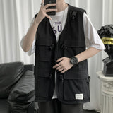 EBAIHUI Men Tooling Vest Men Streetwear Cargo Vest Hip Hop Sleeveless Jacket Gilet Military Multi-Pocket Outdoors Coat Fashion aidase-shop
