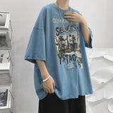 Summer New American Printed T-shirt Short Sleeve Men Baggy Oversized Cotton Tops Round Neck Trends Fitness Tees aidase-shop