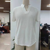 Aidase  Summer Fashion T-Shirt Solid V-Neck Pullover Tops Men's Casual Short Sleeve Threaded Breathable Slim Tee Men Streetwear aidase-shop