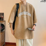 Summer New Casual Letter Printing T-shirt Mens Suede Loose Fitting Tops Japanese Style Trend Y2k Male Tees Short Sleeve aidase-shop