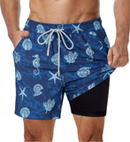 Mens Swimming Trunks with Compression Liner Stretch Mens Swimwear 2 in 1 Quick Dry Running Gym Swim Shorts for Men aidase-shop