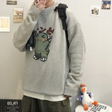 Zongke Black Knitted Sweater Men Winter Mens Clothes Pullover Mens Sweaters Harajuku Sweater Little Monster Print 2021 M-3XL aidase-shop
