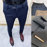 Aidase New Striped Suit Pants  Men Elegant Skinny Fit Office Pant Men Trousers Pant For Man Business Slim Fit Dress Ankle Trousers aidase-shop