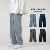 Korean Fashion Men's Baggy Jeans Classic All-match Solid Color Straight-leg Denim Wide-leg Pants Male Light Blue Grey Black aidase-shop