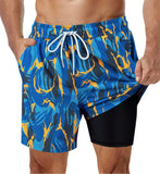 Mens Swimming Trunks with Compression Liner Stretch Mens Swimwear 2 in 1 Quick Dry Running Gym Swim Shorts for Men aidase-shop