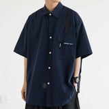 Urban Spliced Short Sleeve Shirt Men's Hip Hop Cityboy Loose Button Up Blouse 2023 Japan Style Top Versatile Casual Cargo Shirt aidase-shop