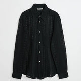 Y2K Fashion Loose Shirts Men Autumn Long Sleeve Button-down Lapel Cardigan Sexy Hollow Mesh Shirt Mens Casual Clothes Streetwear aidase-shop