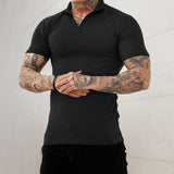 Spring Summer Slim Short Sleeve Polo Shirt Men Clothes Sports Fitness Casual Solid Color Zipper Lapel Tops Men's Streetwear aidase-shop