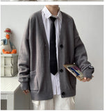 Aidase  Cardigan Men College Knitwear Basic Autumn Loose Trendy Handsome All-match Leisure Plus Size Pockets Simple Pure Color Harajuku aidase-shop