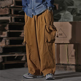 Multi Pocket Cargo Pants Mens Work Pants Safari Style Casual Wide Leg Pants Men Solid Color Baggy Trousers aidase-shop