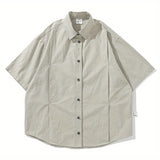 Summer Loose Set Men Women Solid Color Breathable Quick-drying Shirt+Vintage Multi-pocket Cargo Pants Couple Two-piece Unisex aidase-shop