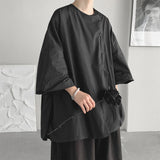 Summer New Shirt Short Sleeve T-shirt for Man Fashion Side Slit Bell Sleeves Tops Loose Vintage Button Shirts Tees aidase-shop