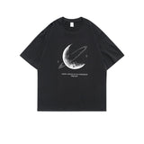 Simple Stroke Moon Graphic Men Tshirt Oversize Letter Print Short Sleeve T-shirt Cotton Male Streetwear Unisex Basic Tops aidase-shop
