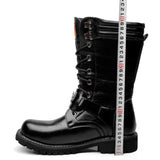 Men Fashion Motorcycle Boots Mid-calf Military Combat Boots Gothic Belt Punk Boots Men Sneakers Shoes Hightop Casual Boots aidase-shop