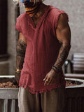 Aidase Vintage Solid Color Cotton Tops Men Casual Sleeveless V-Neck Loose Tank Tops  Summer Mens Clothing Fashion Vest Streetwear aidase-shop