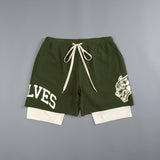 New Street Fashion Shorts Men's 2 in 1 Double Layer Cotton Casual Style Fitness Jogging Workout Men's Gym Black Sport Short aidase-shop