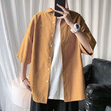 Oversize Solid Color Men Shirt Short Sleeve Pockets Summer Blouses Classic Tops Fashion Korean Clothing Male Cardigan aidase-shop