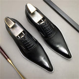 New Genuine Leather Men Dress Shoes Fashion Brogue Fashion Wedding Pointed Toe Lace Up Business Shoes Formal Black Party Shoe aidase-shop