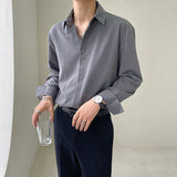 Black/Gray/Blue/White Shirt Men Slim Fashion Social Mens Dress Shirt Korean Solid Color Long Sleeve Shirts Mens Casual Shirt aidase-shop
