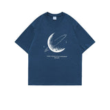 Simple Stroke Moon Graphic Men Tshirt Oversize Letter Print Short Sleeve T-shirt Cotton Male Streetwear Unisex Basic Tops aidase-shop