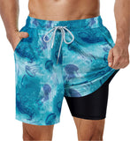Mens Swimming Trunks with Compression Liner Stretch Mens Swimwear 2 in 1 Quick Dry Running Gym Swim Shorts for Men aidase-shop