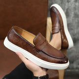 Black Men's Vulcanize Shoes Slip-On Brown Pu Leather Sneakers Shoes for Men with Free Shipping Size 38-44 aidase-shop